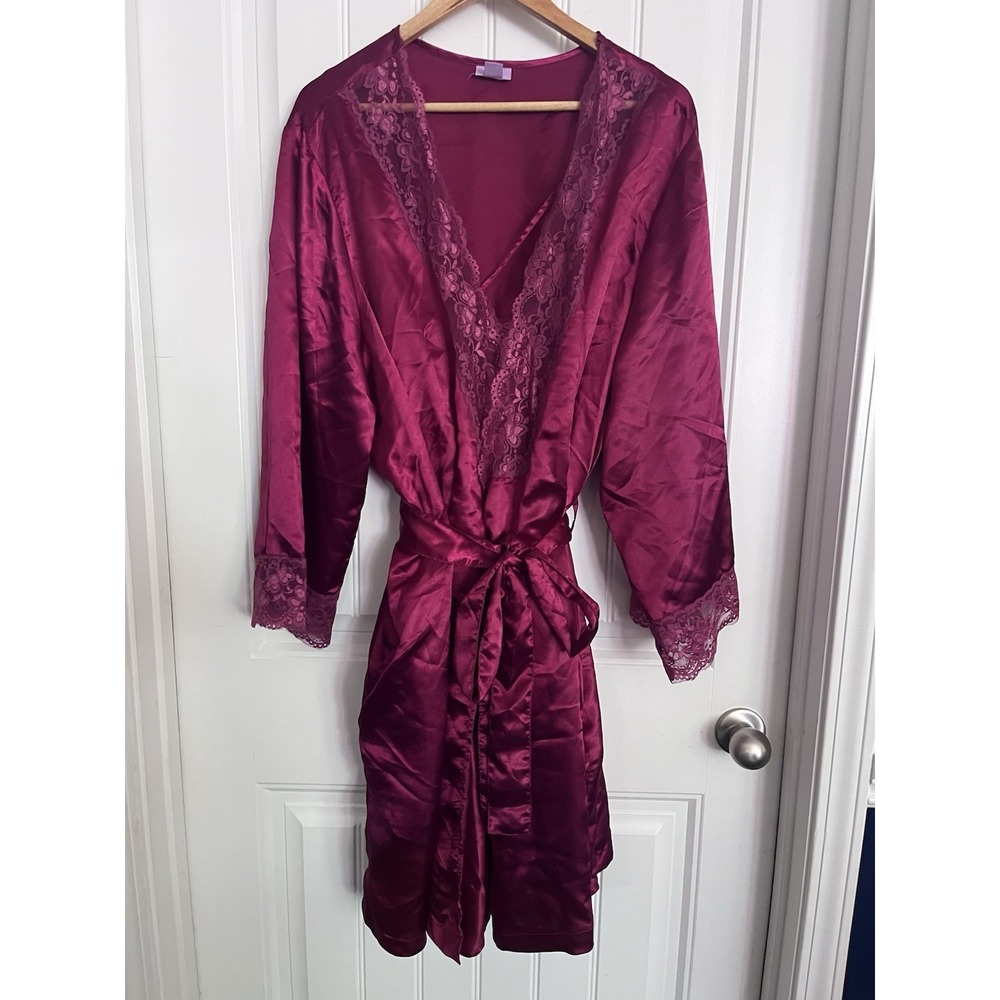 Amoureuse Matching Peignoir Set Sz 26/28 Red Lace Short Chemise Nightie Robe 387